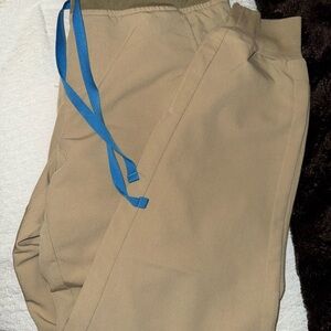 Figs womens Joggers in Tan with Blue Drawstring
